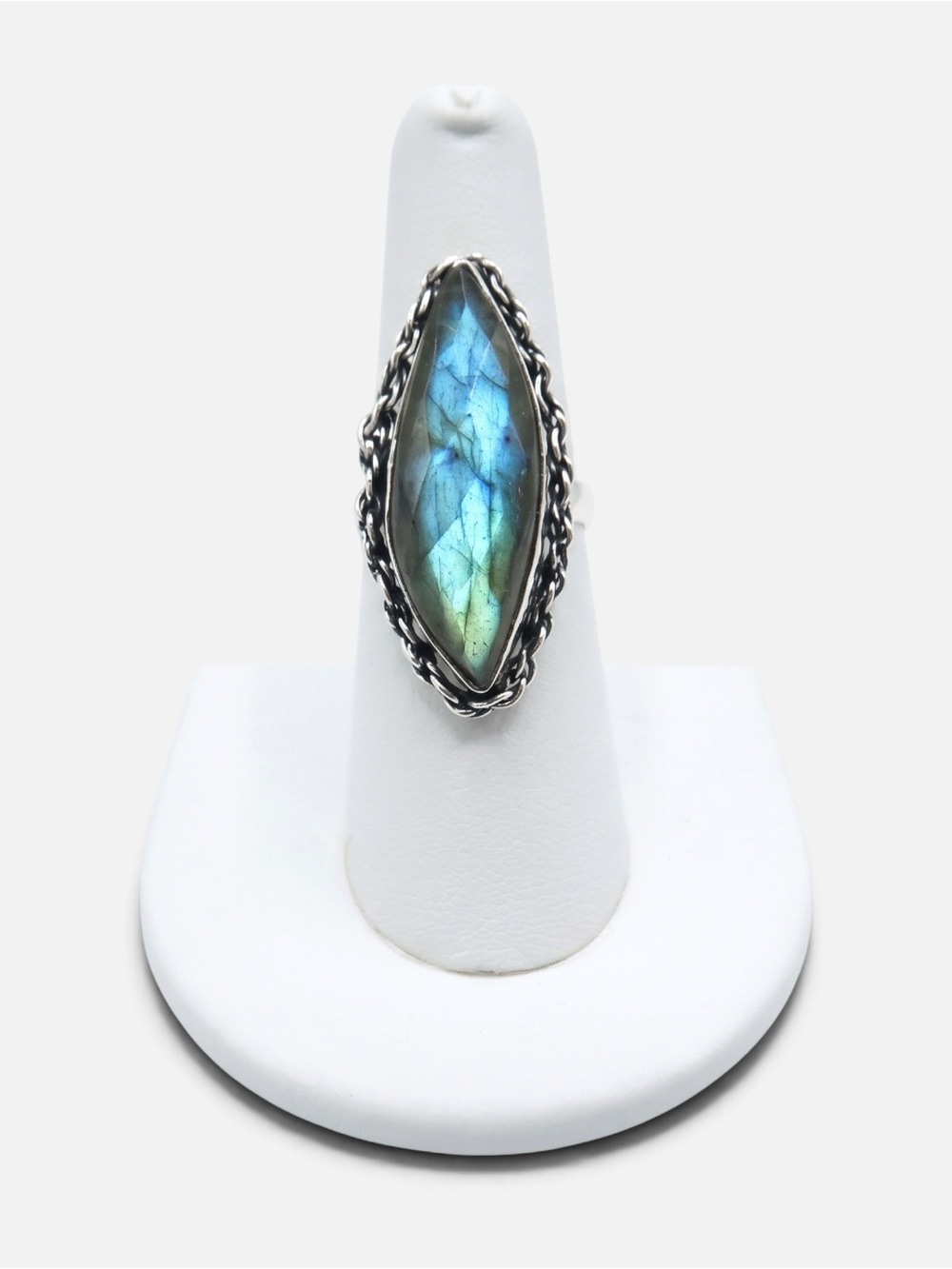 925 VINTAGE LABRADORITE FACETED RING - Picture 3 of 6